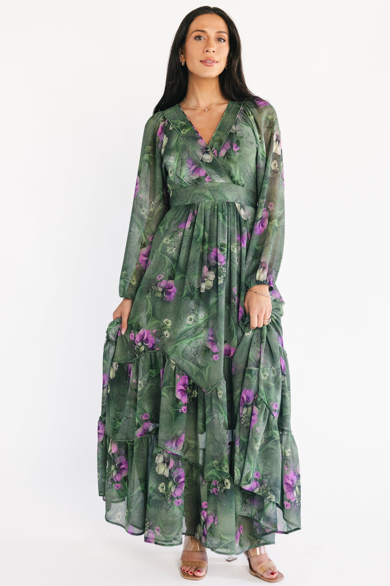 Johanna Maxi Dress | Deep Moss + Purple Floral