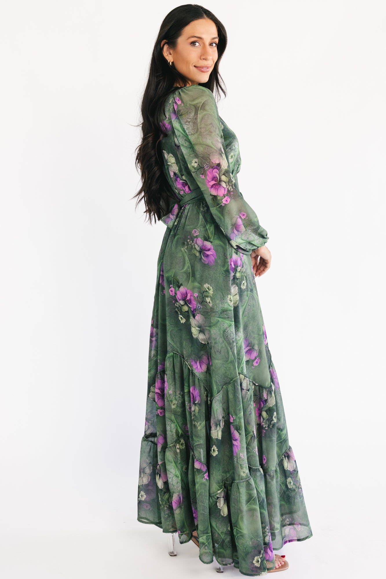 Johanna Maxi Dress | Deep Moss + Purple Floral - Image 3