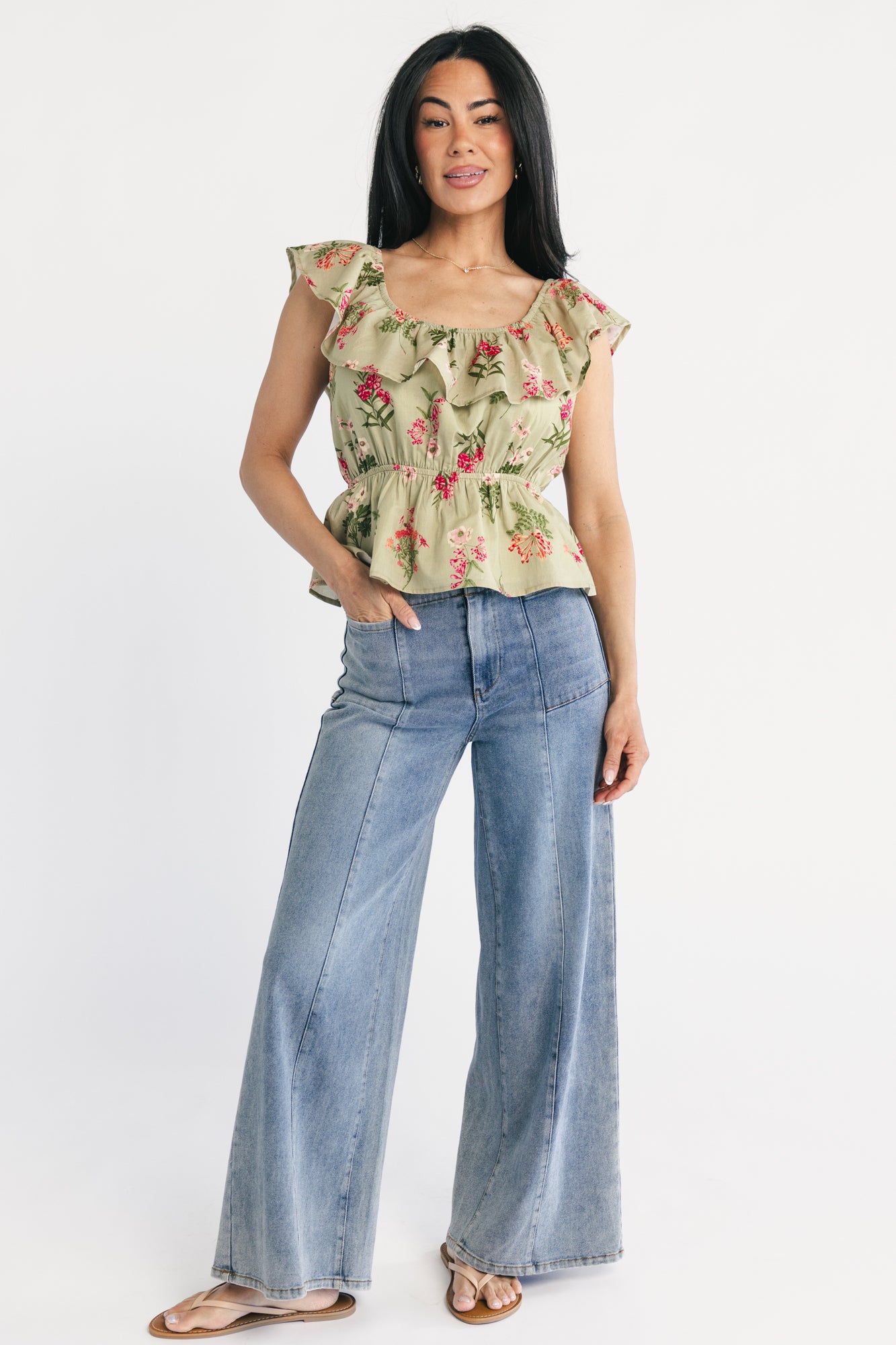 Lissie Peplum Top | Green + Pink Floral - Image 5
