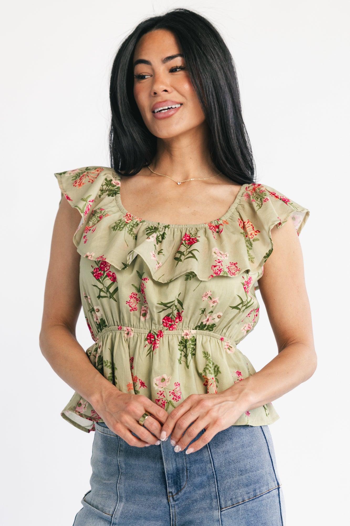 Lissie Peplum Top | Green + Pink Floral - Image 6