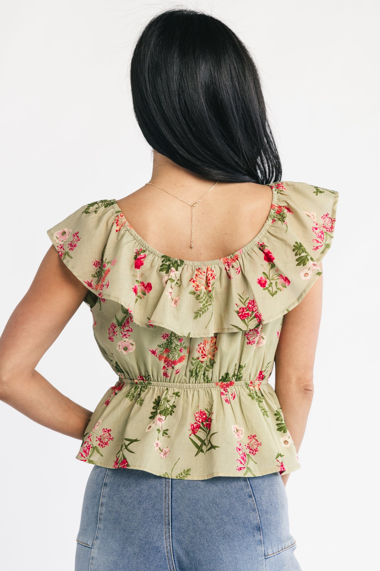 Lissie Peplum Top | Green + Pink Floral - Image 4