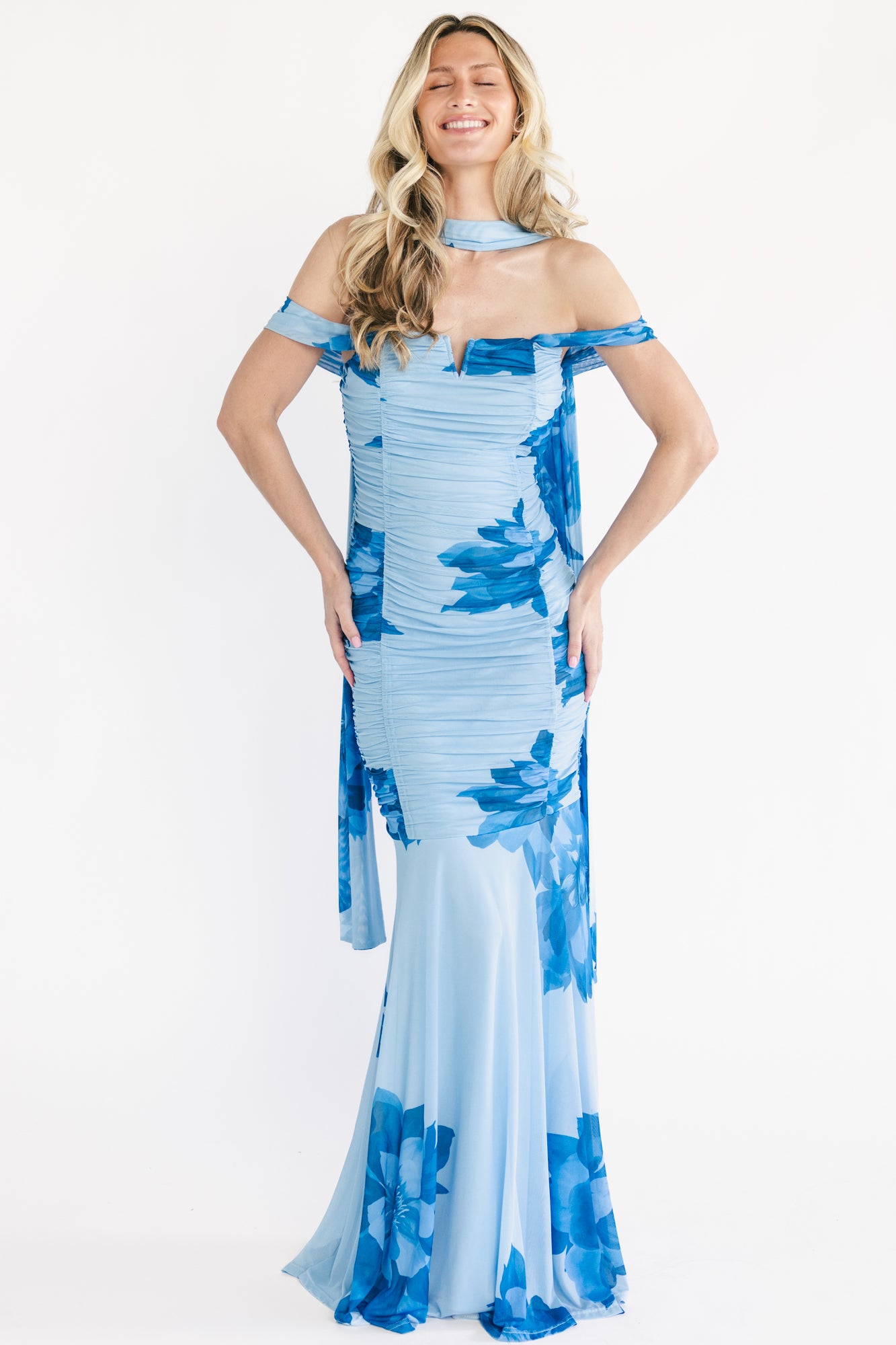 Bellina Off Shoulder Maxi Dress | Blue - Image 6