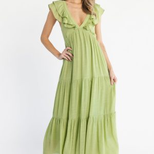 Mika Ruffle Maxi Dress | Green