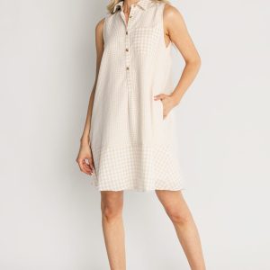 Dolly Short Dress | Beige Gingham Print