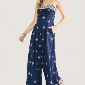 Córdoba Strapless Jumpsuit | Navy Print