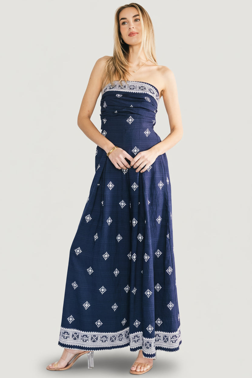 Córdoba Strapless Jumpsuit | Navy Print - Image 5