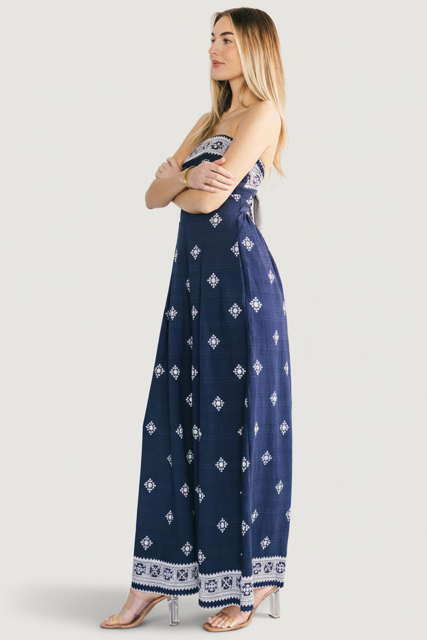 Córdoba Strapless Jumpsuit | Navy Print - Image 3