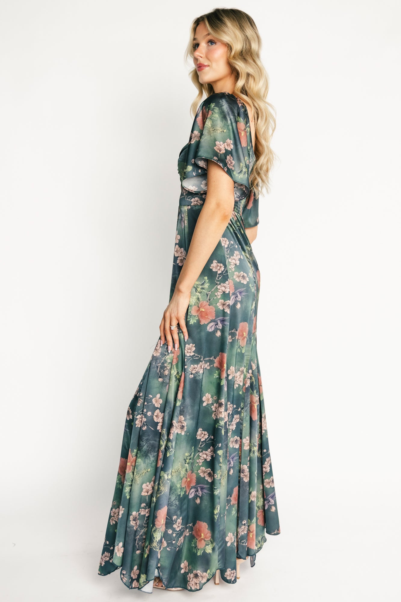 Caterina Maxi Dress | Dark Green Floral - Image 3