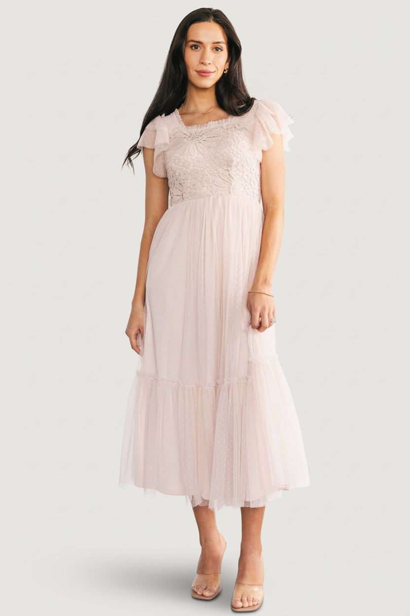Elowyn Lace Top Midi Dress | Natural