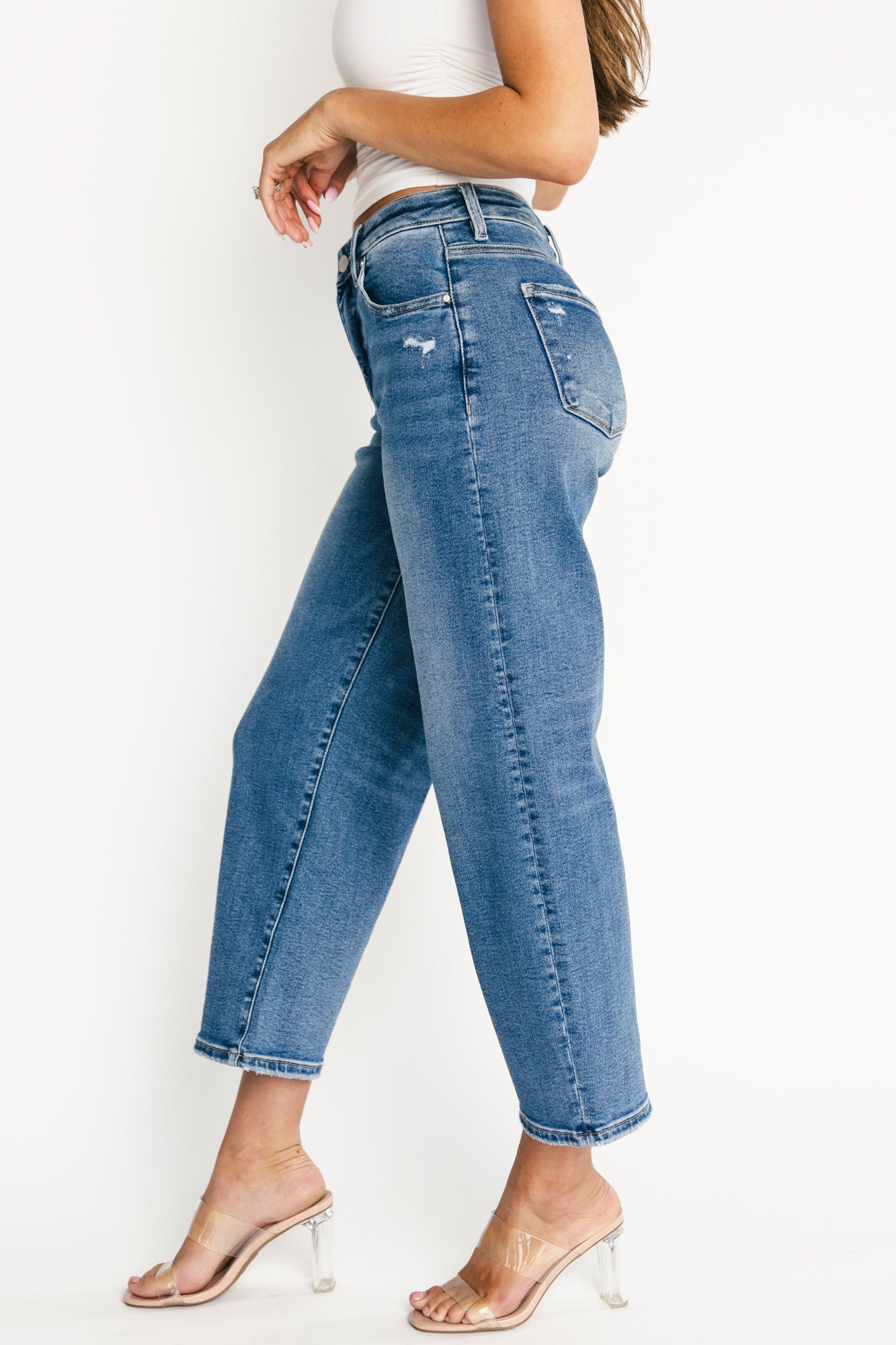 Lumi High Rise Crop Barrel Jeans | Medium Wash - Image 5