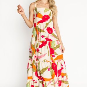 Silvia Tiered Maxi Dress | Natural + Pink Multi