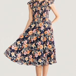 Loretta Smocked Midi Dress | Midnight Floral