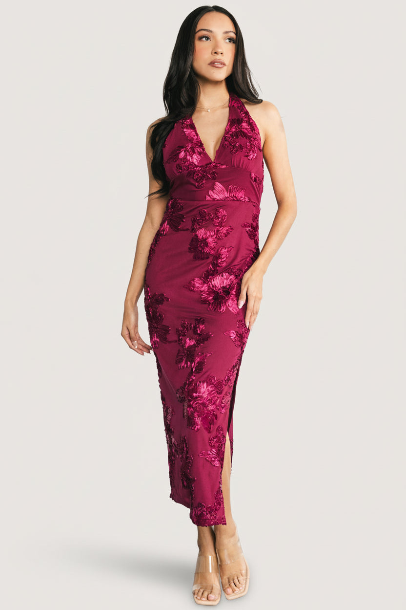 Lacey Halter Midi Dress | Berry Floral - Image 2