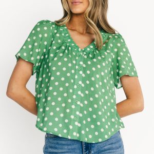 Posy Button Up Top | Green Dot
