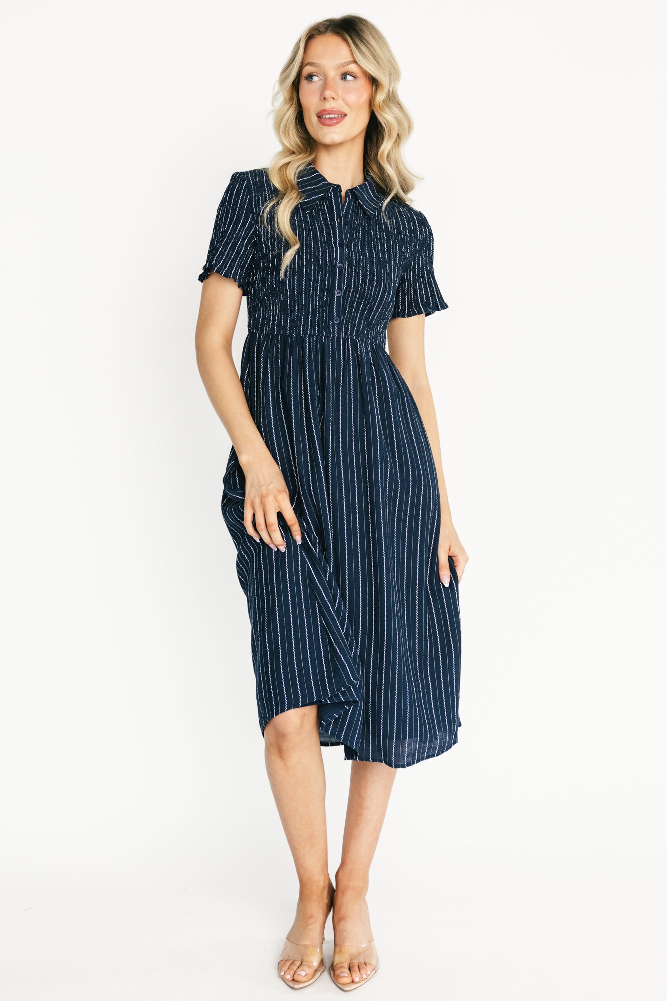Dottie Striped Midi Dress | Navy - Image 8