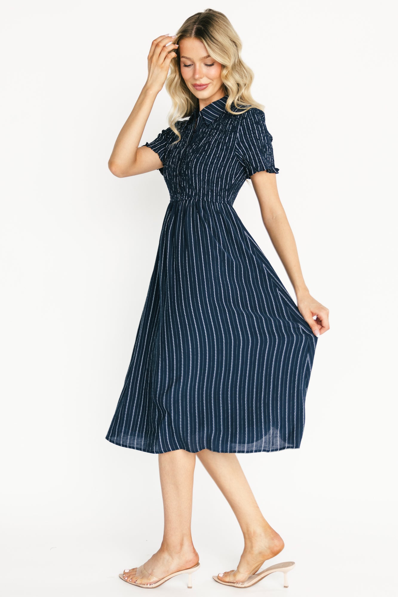 Dottie Striped Midi Dress | Navy - Image 5