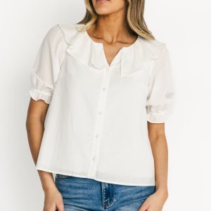 Daisy Ruffle Button Up Top | Off White