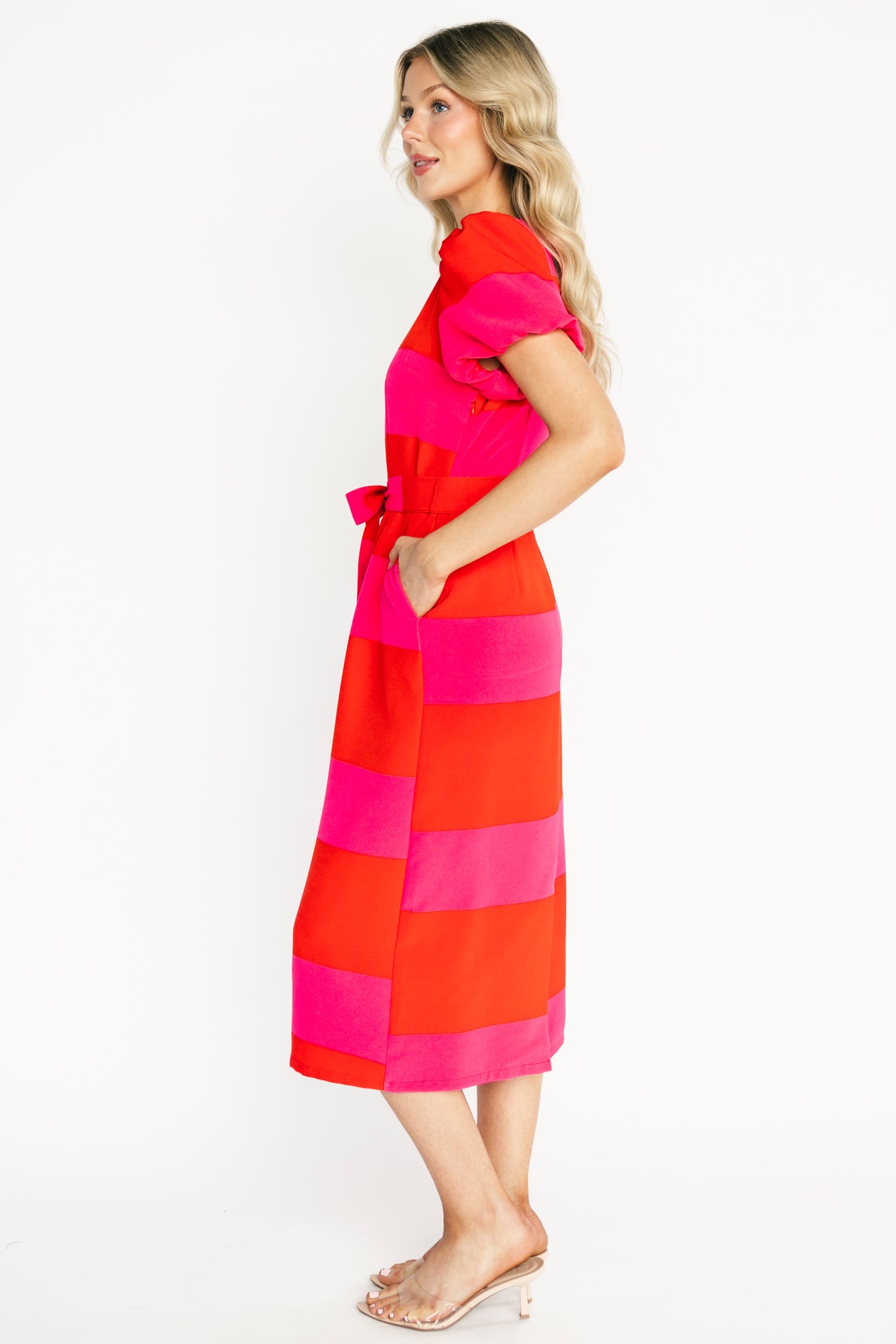 Andi Striped Midi Dress | Red + Pink - Image 3