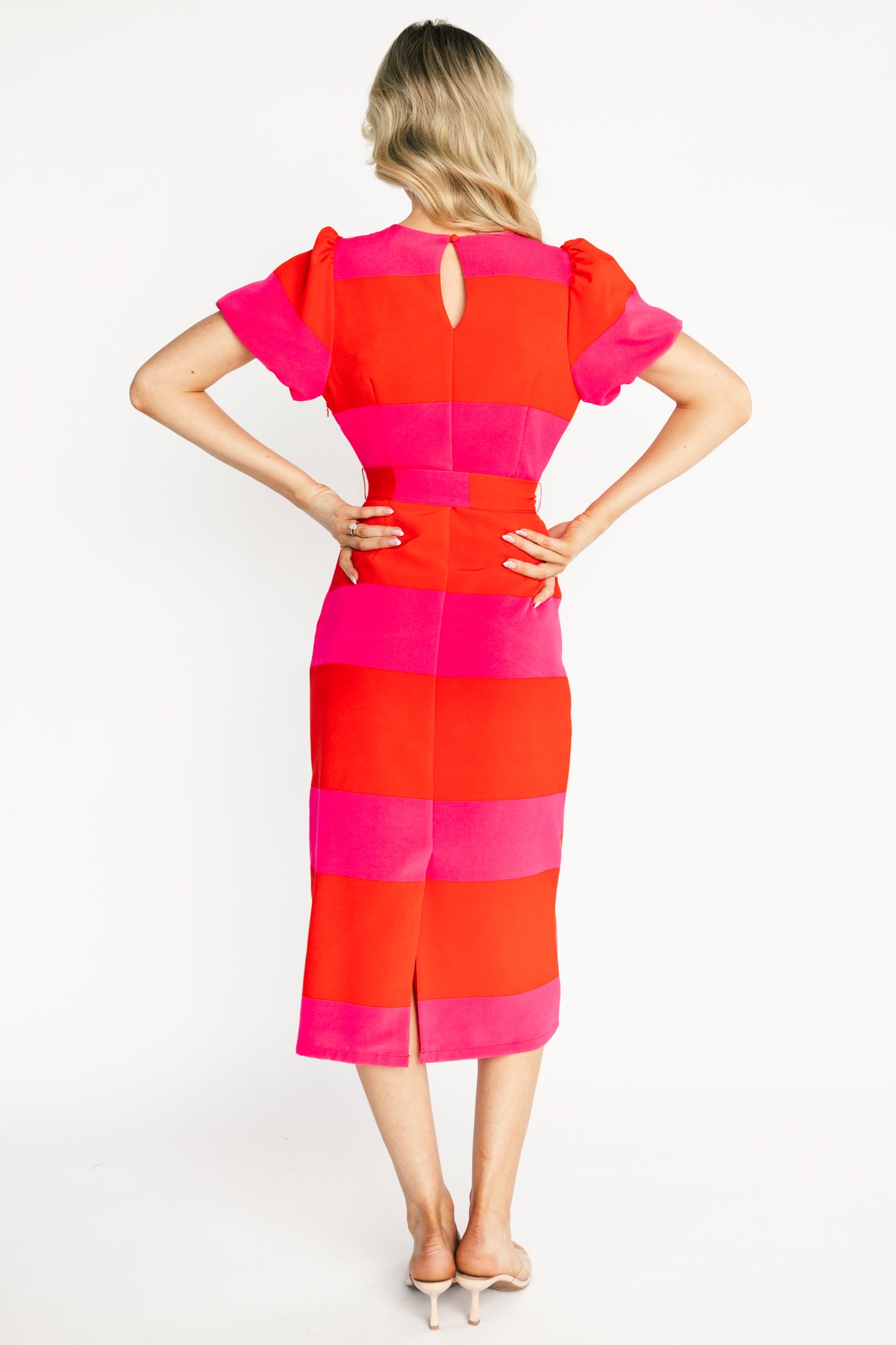 Andi Striped Midi Dress | Red + Pink - Image 4