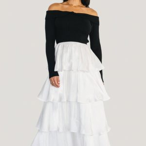 Maelie Tiered Maxi Dress | Black + White