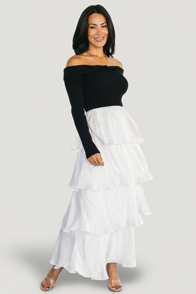 Maelie Tiered Maxi Dress | Black + White - Image 6