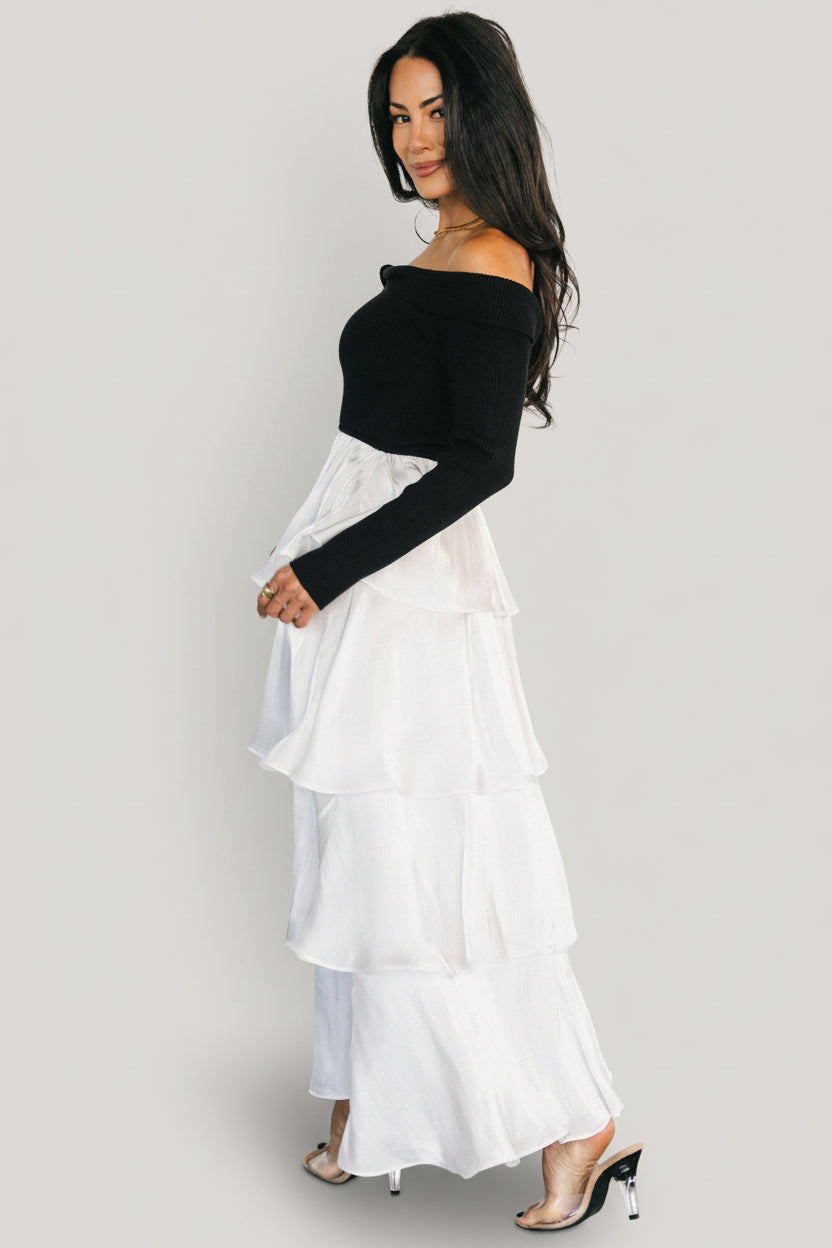 Maelie Tiered Maxi Dress | Black + White - Image 3