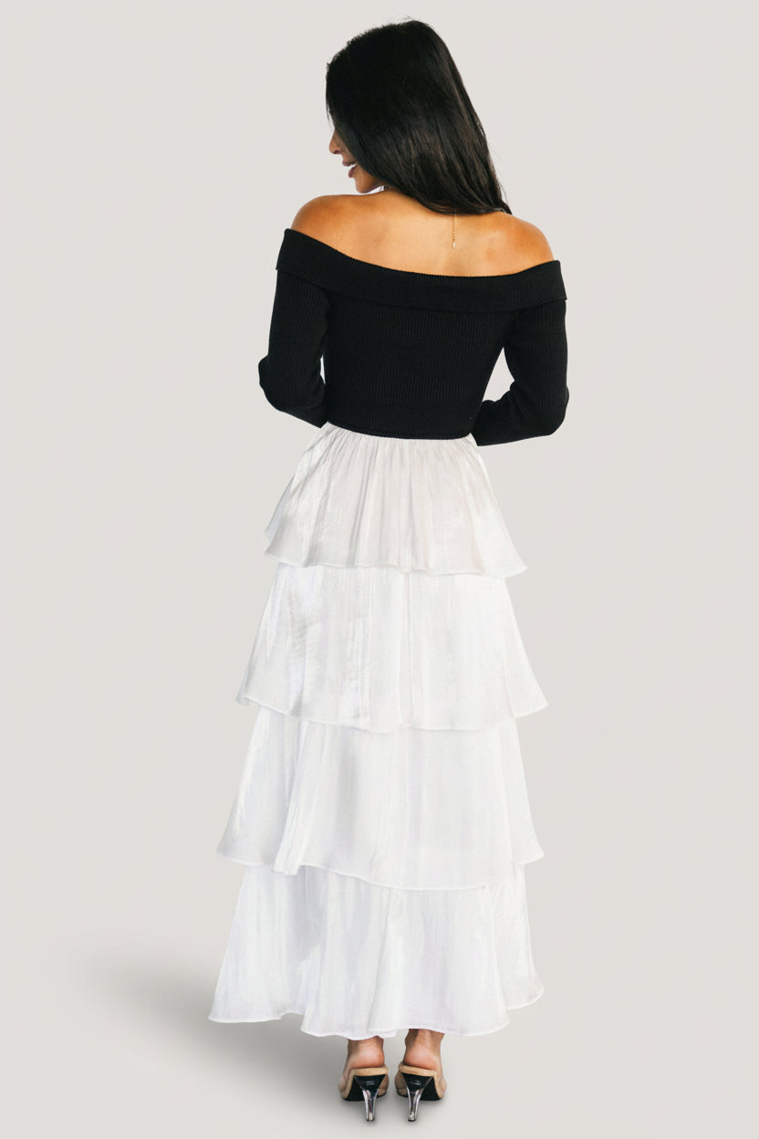 Maelie Tiered Maxi Dress | Black + White - Image 4