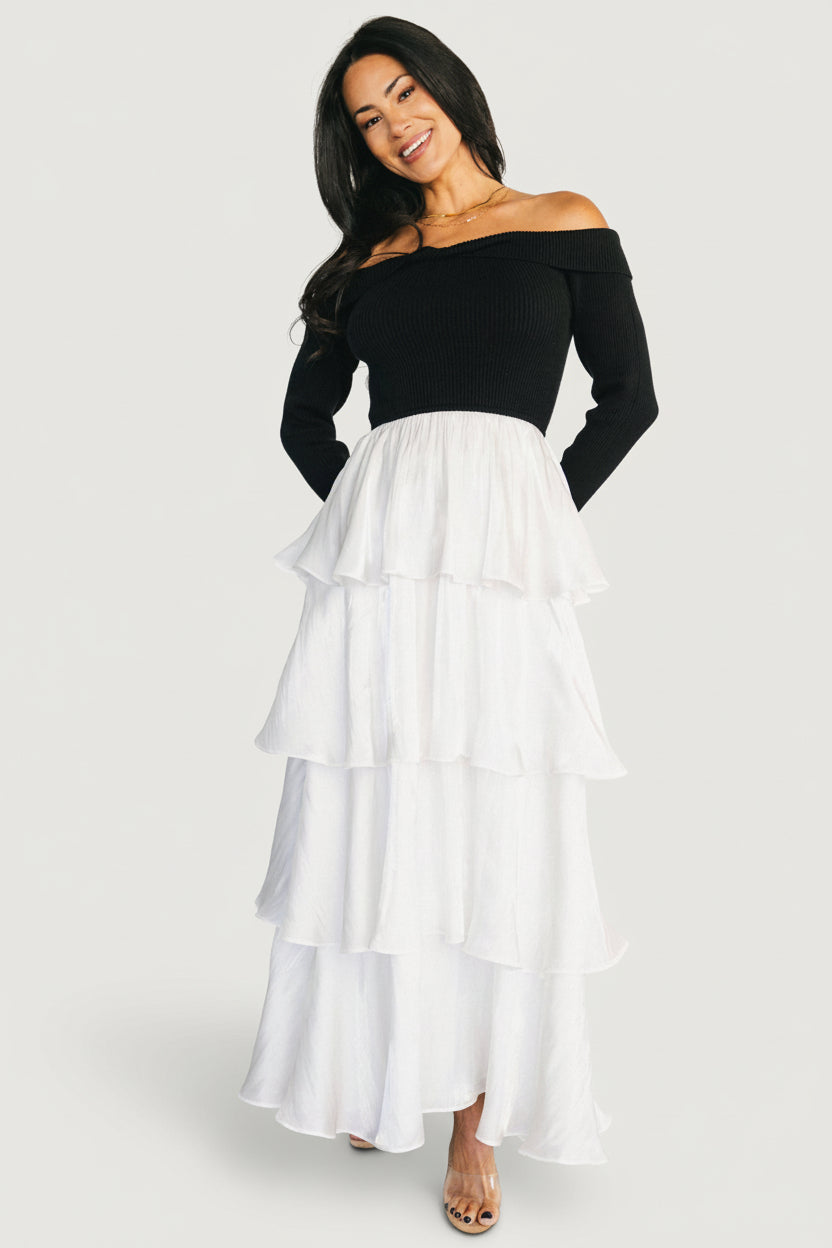 Maelie Tiered Maxi Dress | Black + White - Image 7