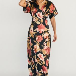 Milana Satin Maxi Dress | Black Floral
