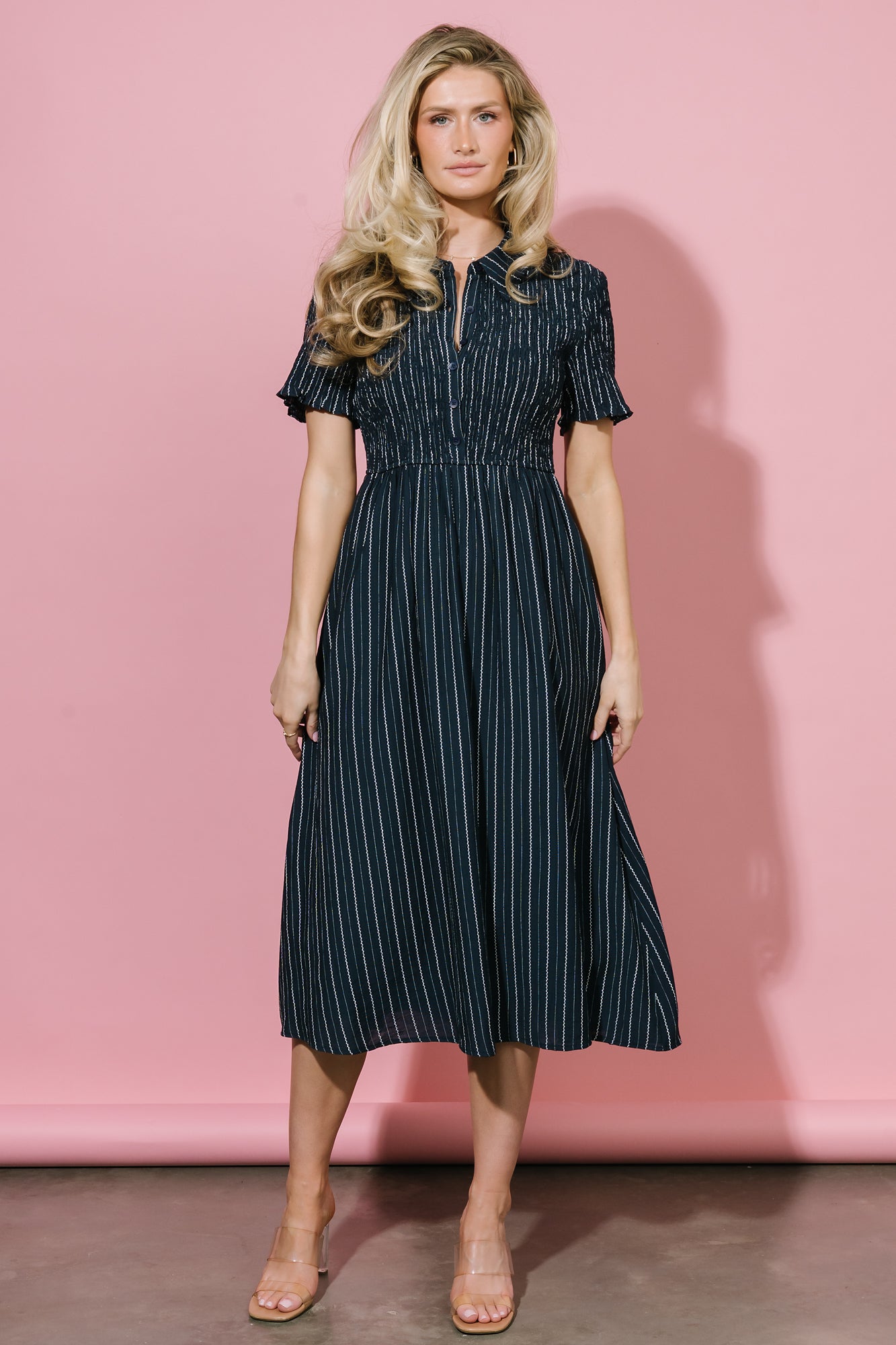 Dottie Striped Midi Dress | Navy - Image 2