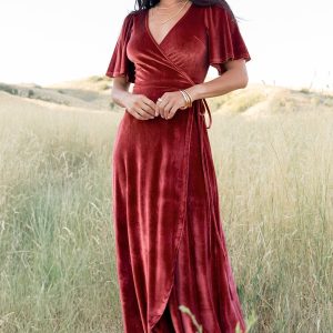Katelyn Velvet Maxi Wrap Dress | Terracotta