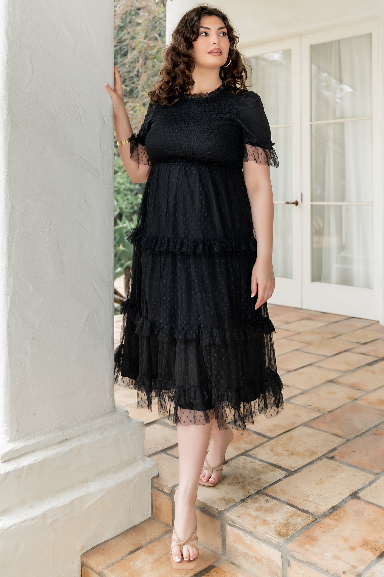 Lysandra Smocked Dot Dress | Black - Image 2