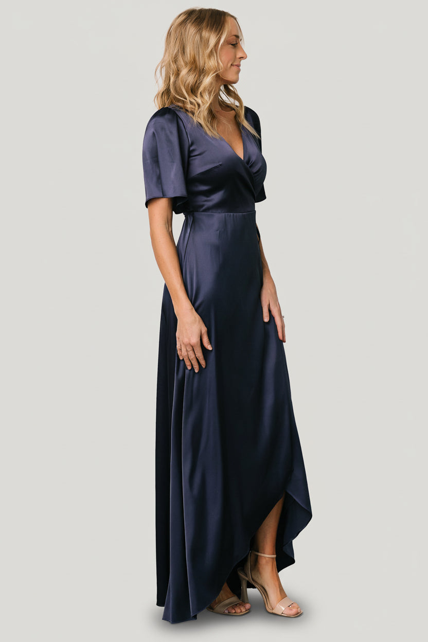 Vara Satin Maxi Wrap Dress | Navy - Image 2
