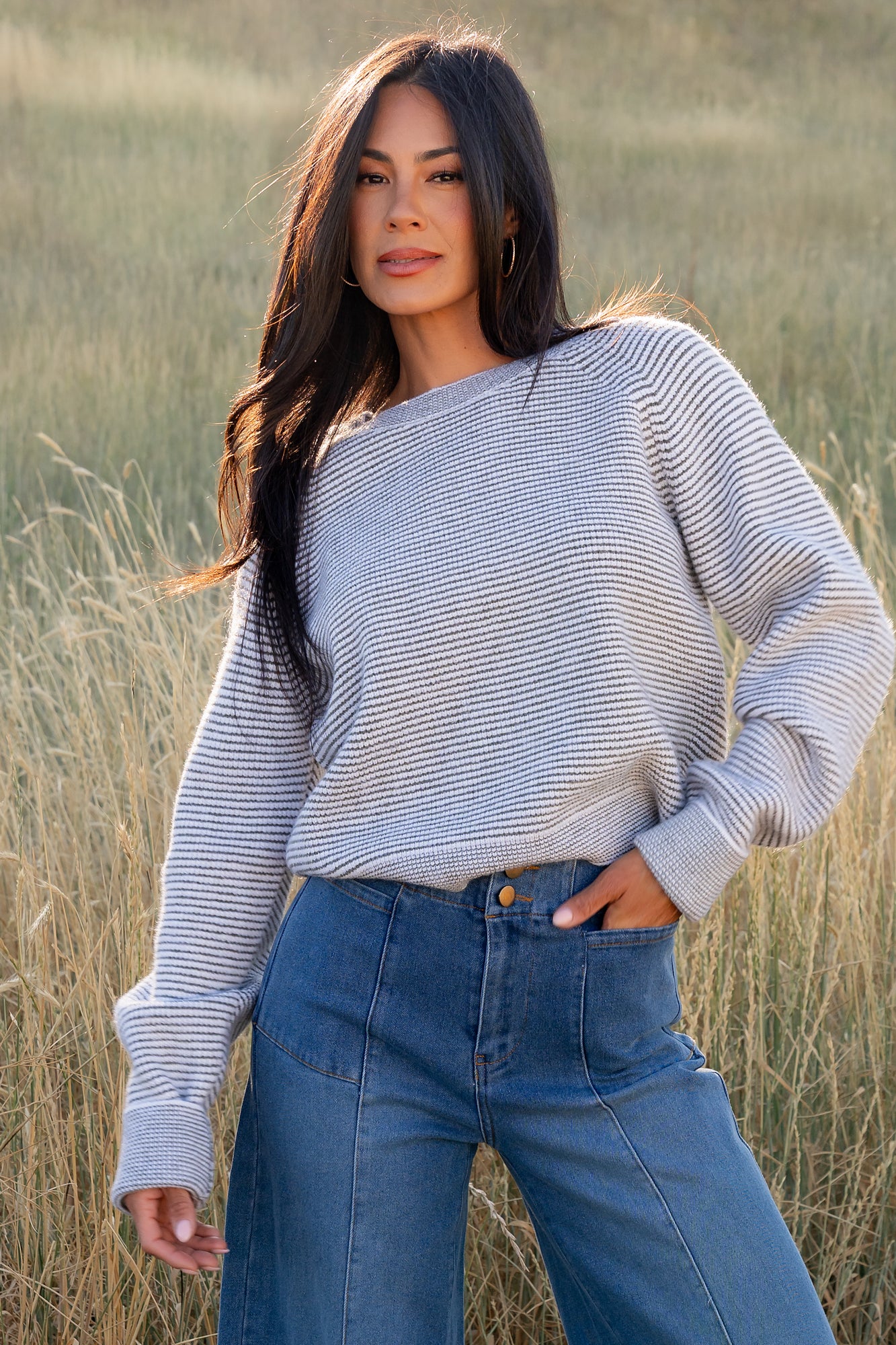 Zadie Striped Sweater | Ivory + Olive - Image 2