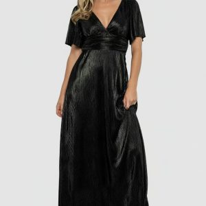 Venetian Pleated Gown | Black