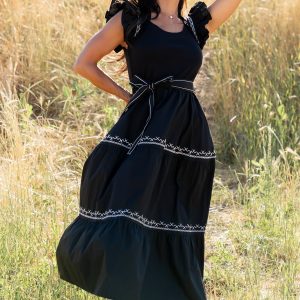 Elisa Embroidered Midi Dress | Black