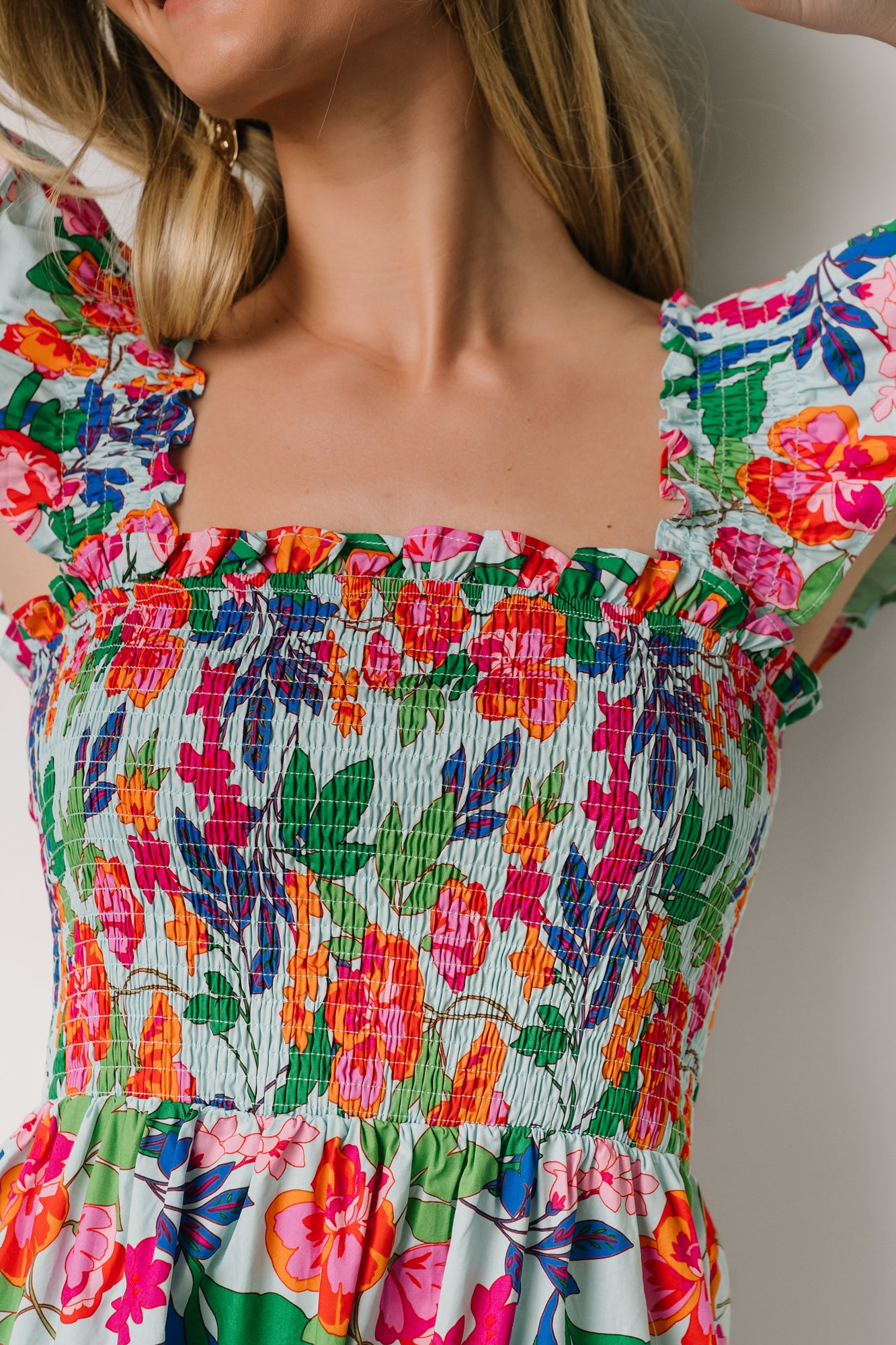 Harper Smocked Midi Dress | Blue Multi Floral - Image 2