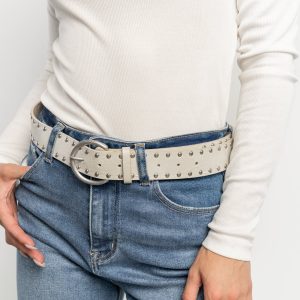Harvey Metallic Faux Leather Belt | Greige