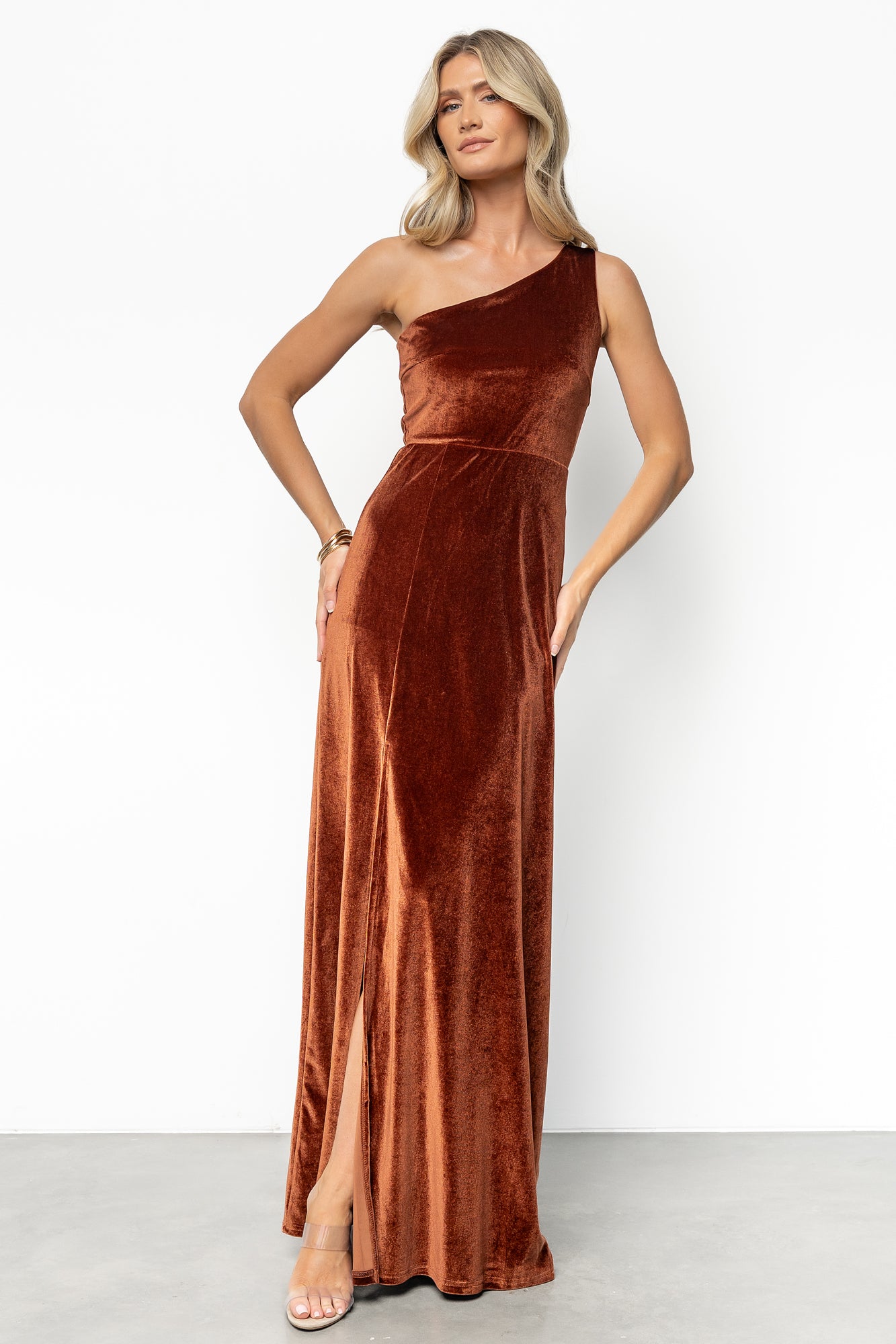 Tatiana Velvet One Shoulder Maxi Dress | Bronze - Image 2