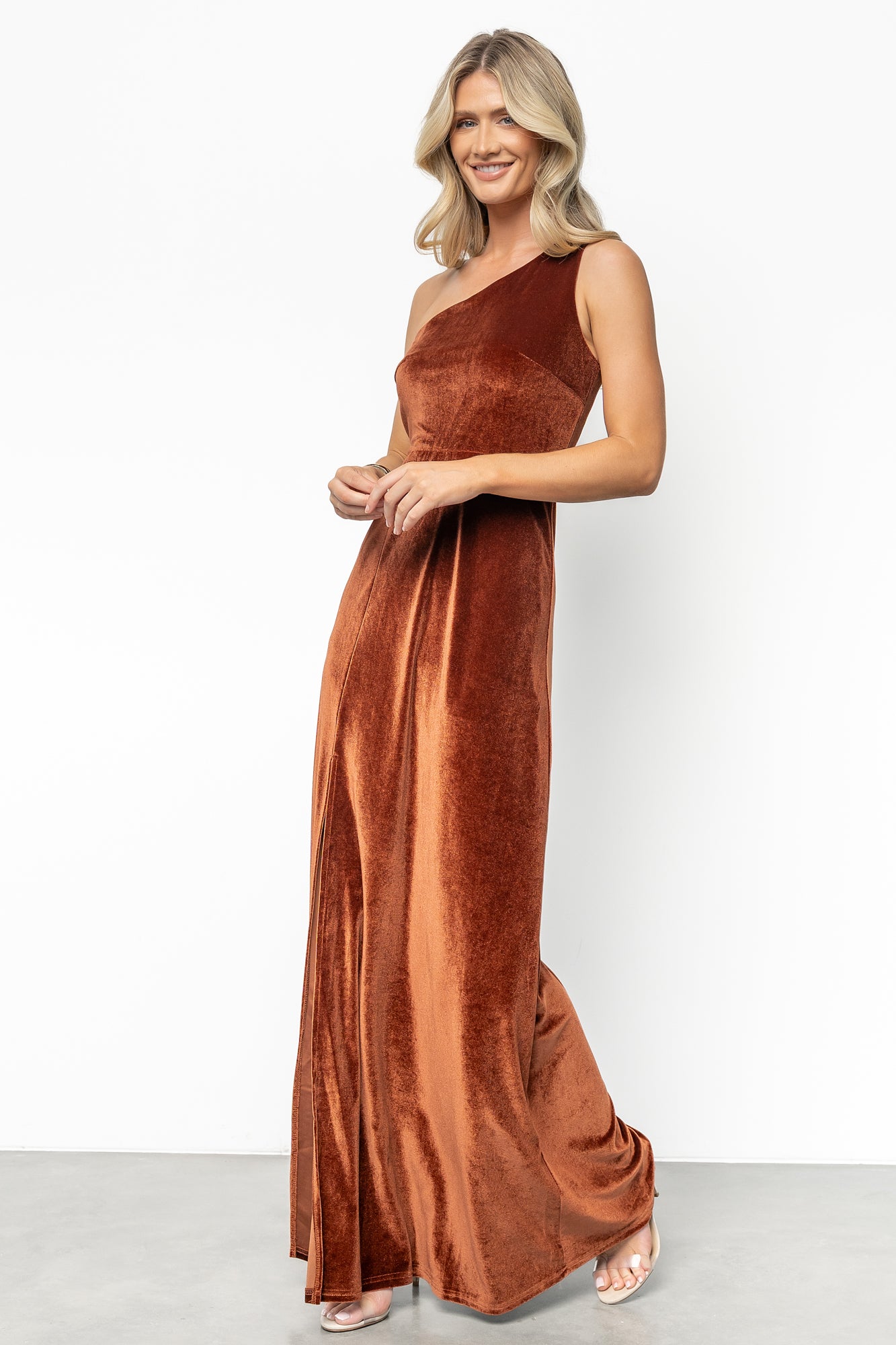 Tatiana Velvet One Shoulder Maxi Dress | Bronze - Image 5