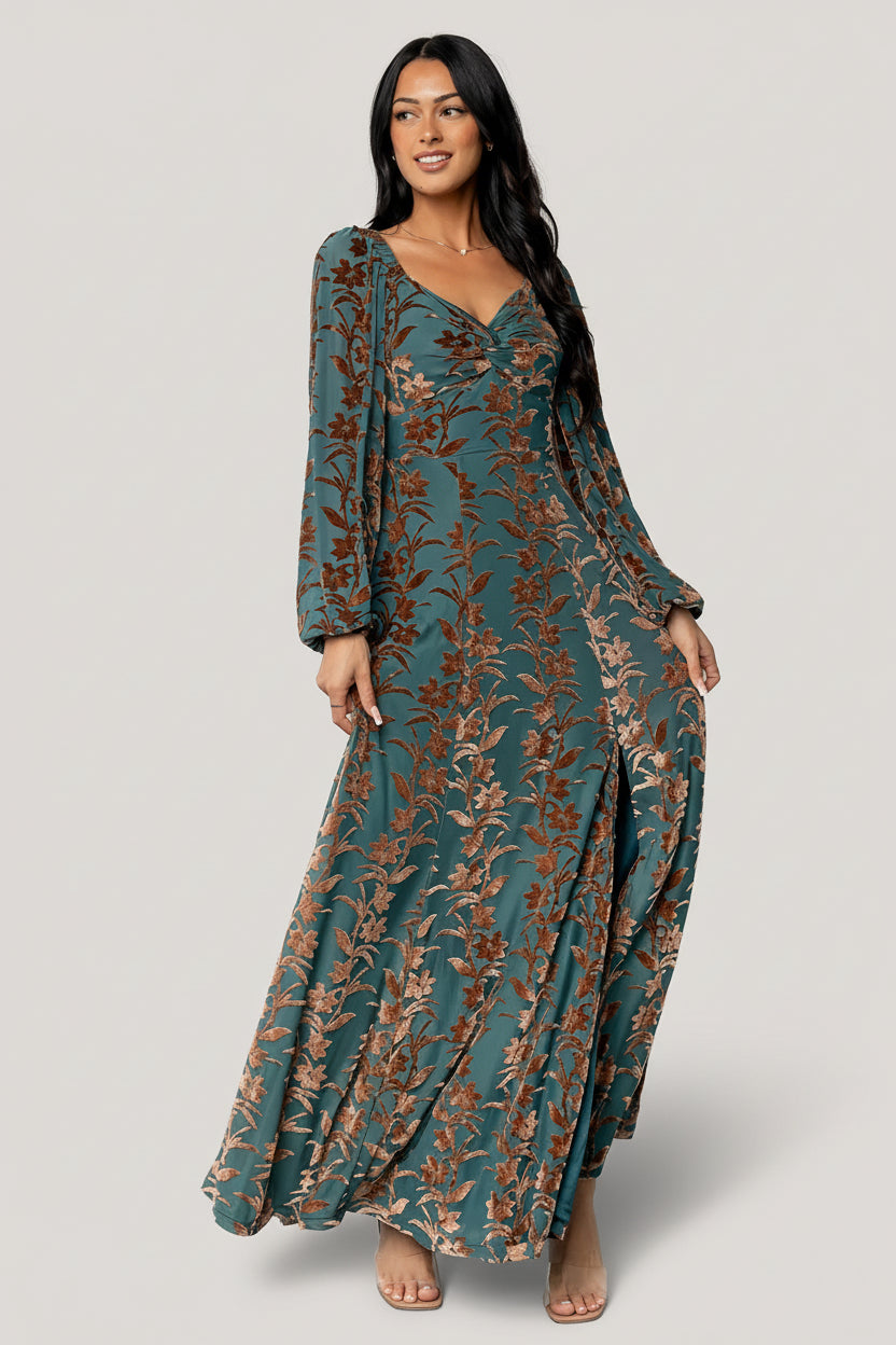 Aurora Velvet Maxi Dress | Jade + Bronze Floral