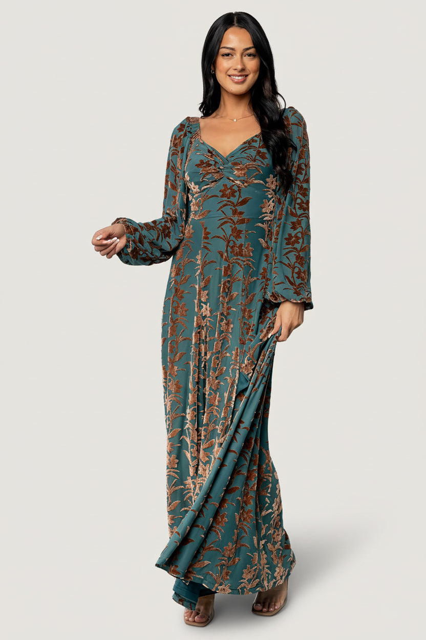Aurora Velvet Maxi Dress | Jade + Bronze Floral - Image 6