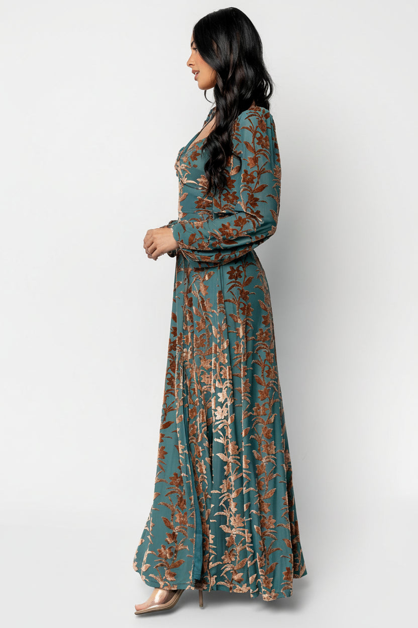 Aurora Velvet Maxi Dress | Jade + Bronze Floral - Image 4