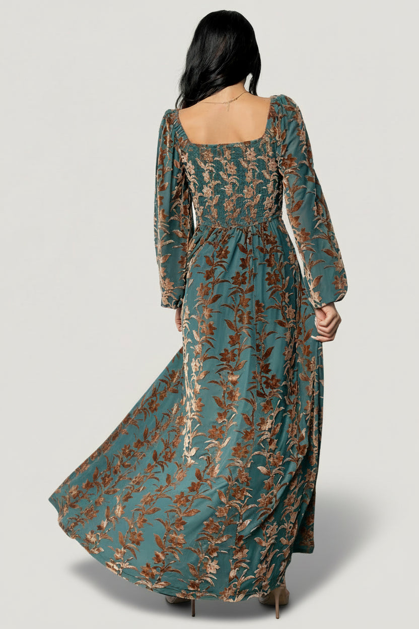 Aurora Velvet Maxi Dress | Jade + Bronze Floral - Image 2