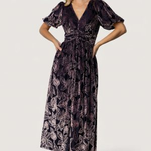 Dahlia Velvet Dress | Indigo + Purple Floral