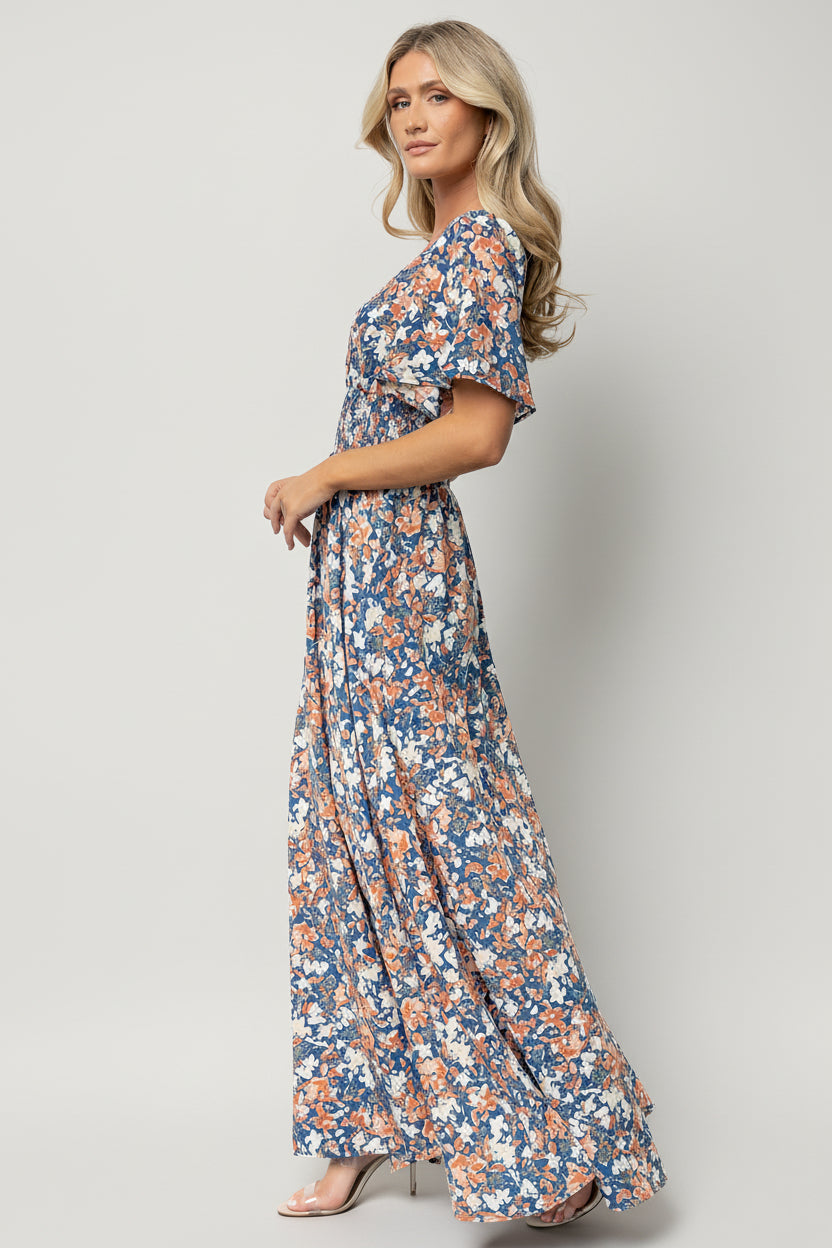 Verona Smocked Maxi Dress | Blue Floral - Image 2