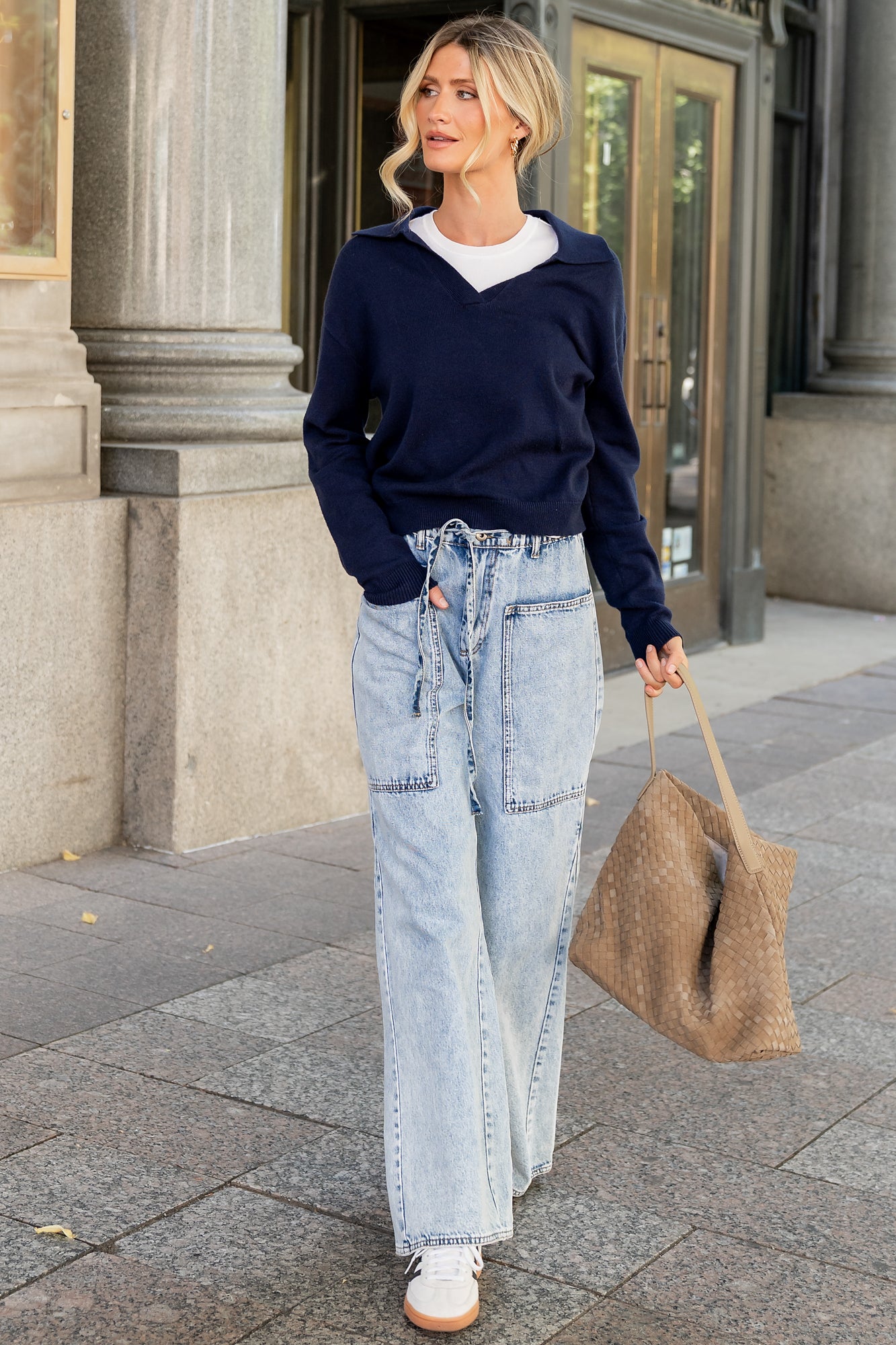 Skyler Drawstring Wide Leg Jeans | Light Wash - Image 3
