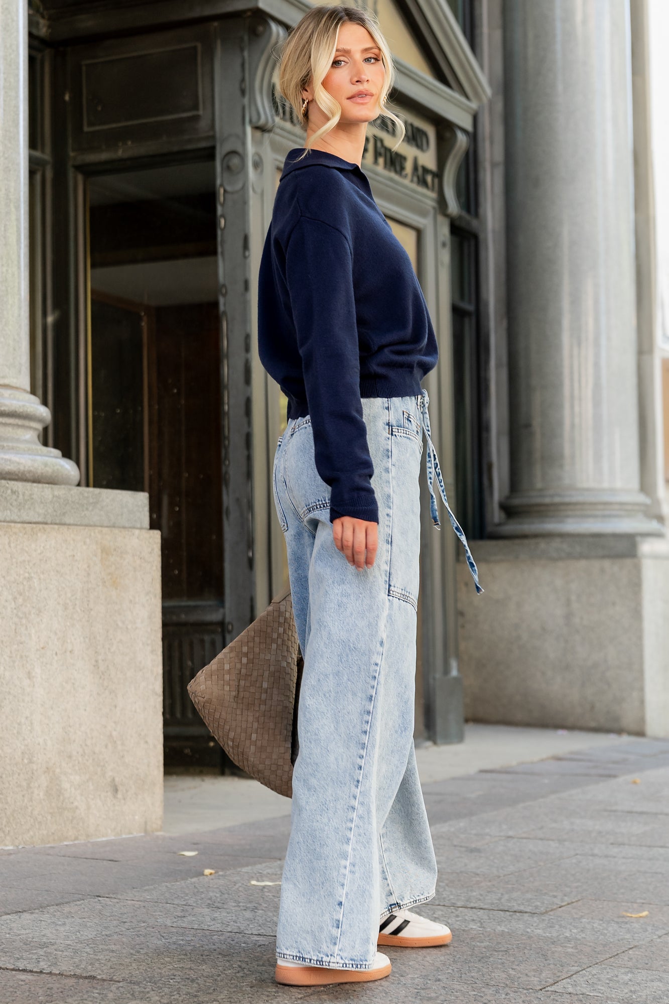 Skyler Drawstring Wide Leg Jeans | Light Wash - Image 6