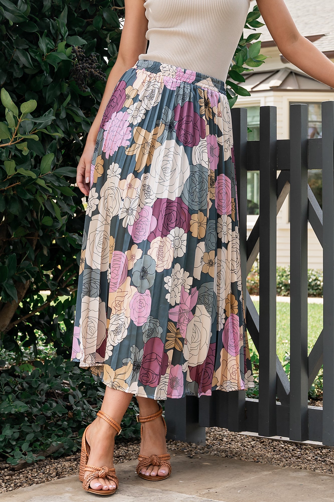 Cori Pleated Skirt | Vintage Teal Floral - Image 3
