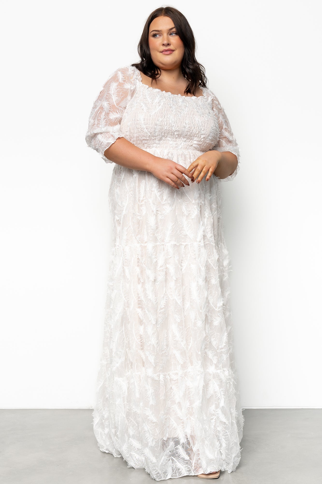 Paloma Smocked Feather Maxi Dress | Off White - Image 2
